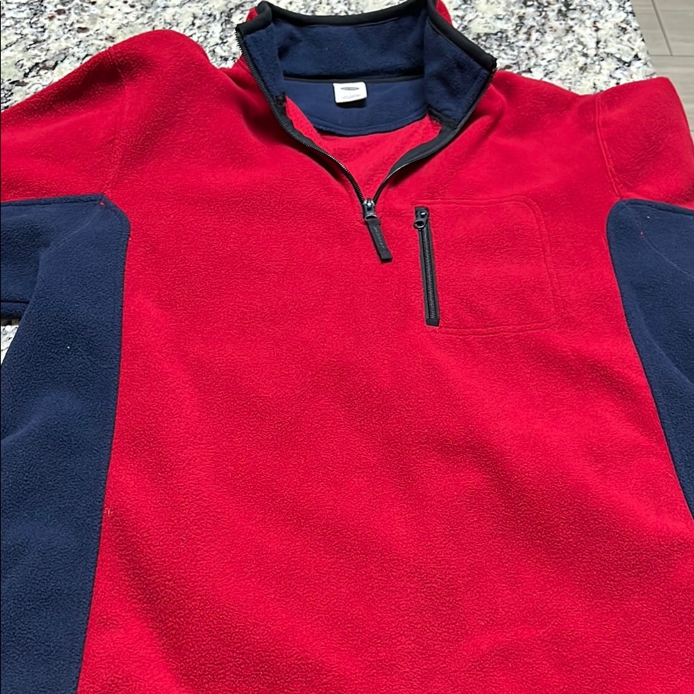 Old Navy Red and Black Zip Up Sweater Large